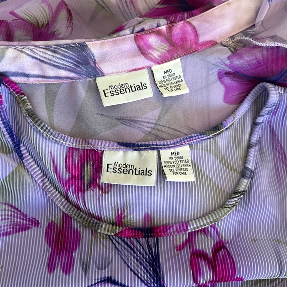 Modern Essentials Purple Floral Print Semi-Sheer Blouse and Shell (Medium) NWOT - Picture 5 of 8